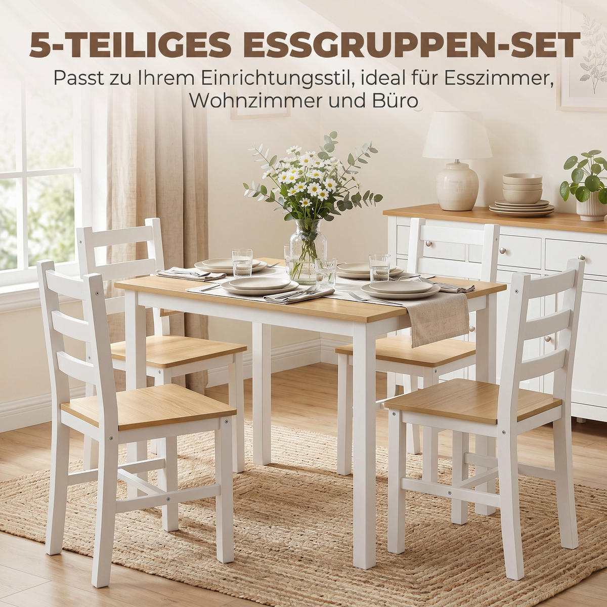 ESSGRUPPE mit 1 Tisch und 4 Stühlen Naturfarben 108.0/65.0/75.0 cm - Naturfarben, Holz (65/75/108cm)