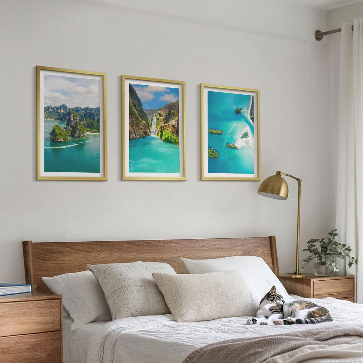 WANDBILDER 3er Set - 40x60 cm Goldrahmen - Tropische Inseln, türkisfarbenes Wasser - Goldfarben, Kunststoff (40/60cm) - ArtPrintCave