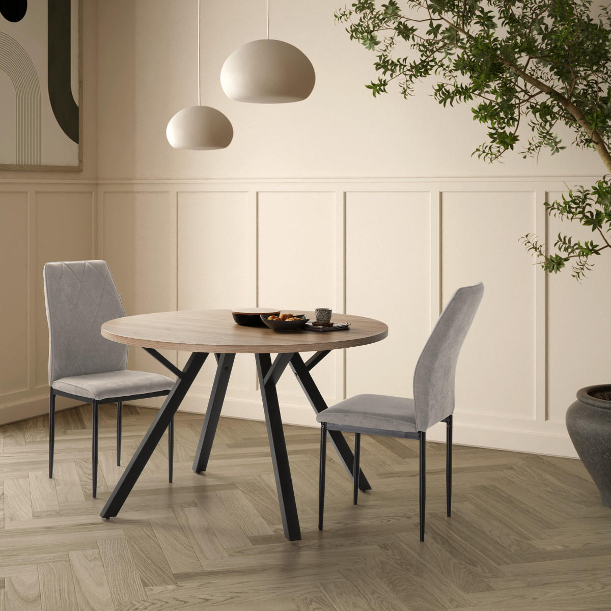 TISCH mit schwarzen Metallbeinen - beni 120/120/77 cm - Braun, Keramik (120/120/77cm) - Calicosy