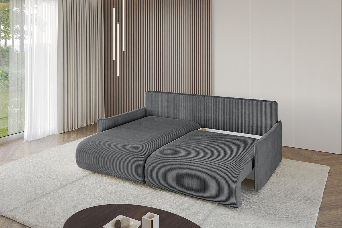 ECKSOFA mit Schlaffunktion und Bettkasten ONESK-L -v1 208x165x40 Dunkelgrau Cord - Dunkelgrau, Holzwerkstoff/Kunststoff (208/165cm) - ALTDECOR