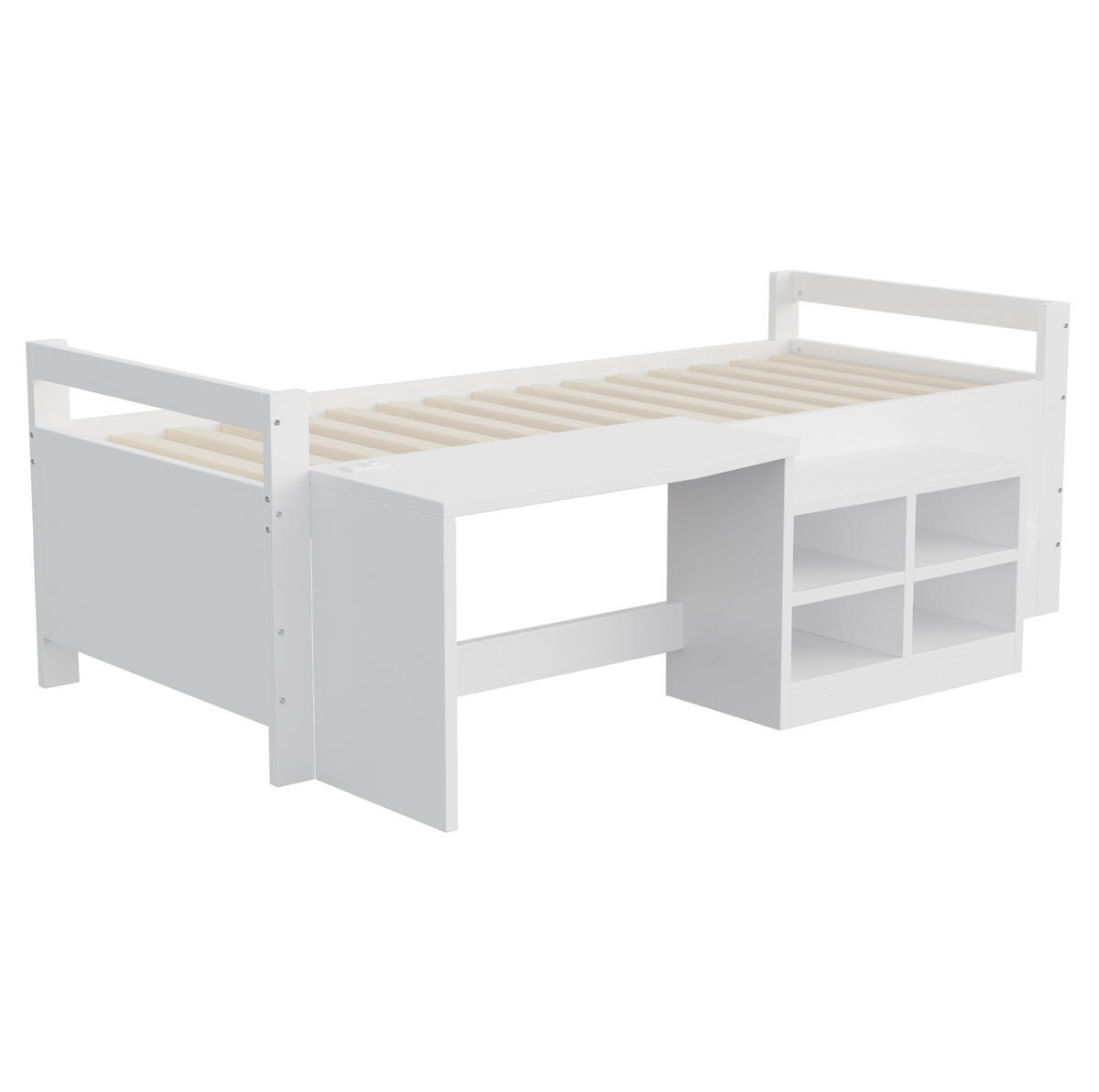 KINDERBETT 90/200 cm mit Schreibtisch, Stauraum, USB und Steckdose, Weiß - Weiß, Holzwerkstoff (90/200cm) - Redom