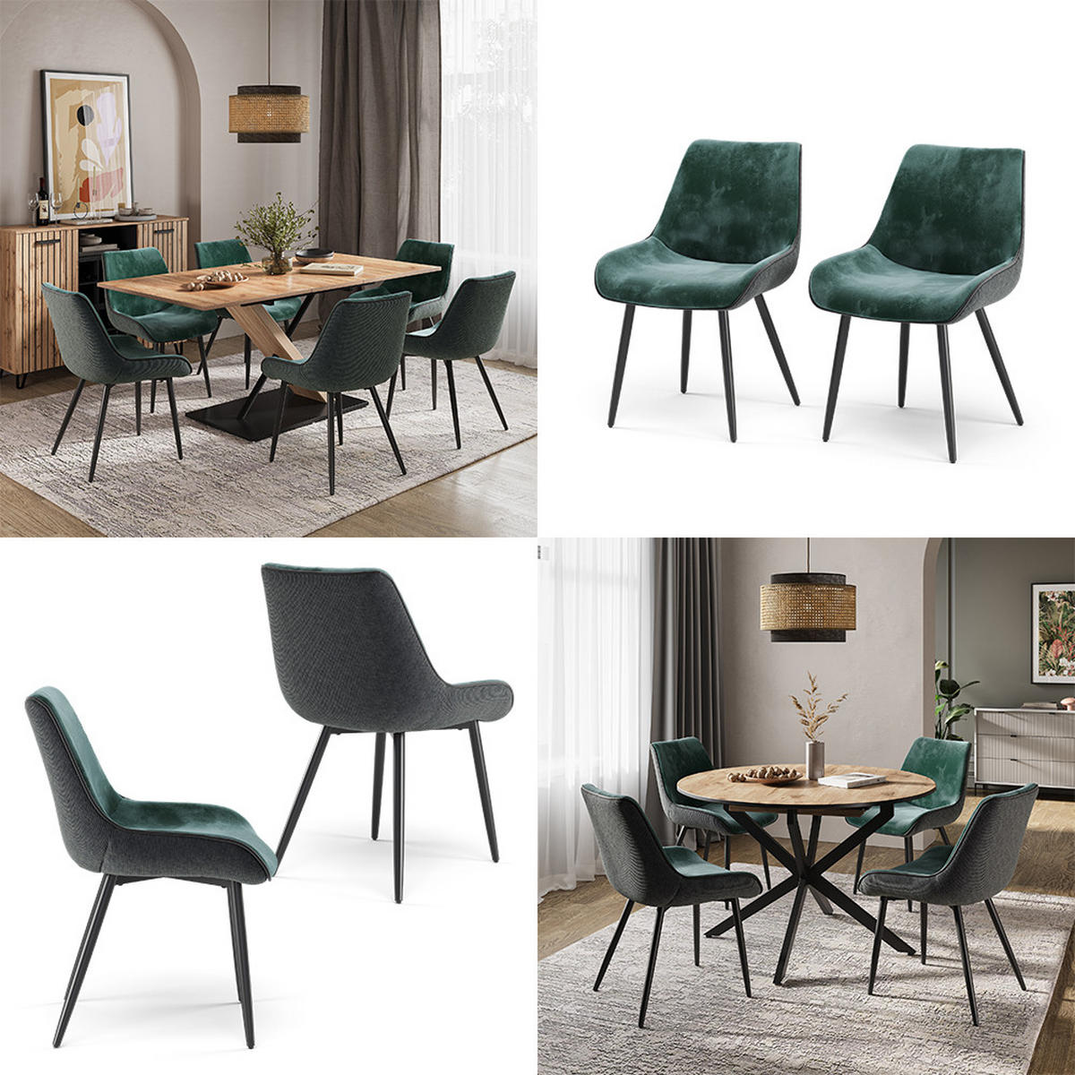 ESSZIMMERSTUHL Eleganza Grün 2er Set - Dunkelgrün, Metall (53.5/85/59cm) - Vicco