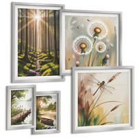 BILDER SET 5er Set - 50x50 cm & 20x30 cm & 40x60 cm Silberner Rahmen - See, Wald, Boot, Morgennebel - Silberfarben, Kunststoff (40/60cm) - TULUP