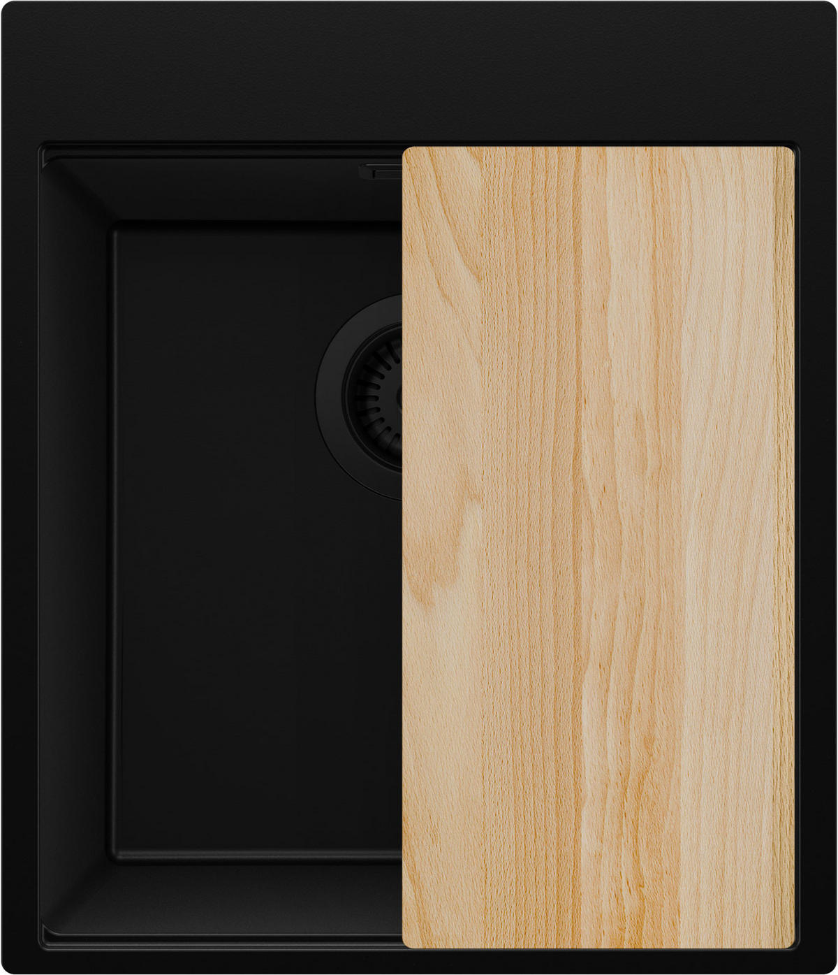 SPÜLBECKEN Oslo, 2-er set Alles Schwarz 43/50 cm 1 Becken + Ablauf-Set + Schneidebrett ab 45er Unterschrank - Beige/Schwarz, Kunststoff (43/20/50cm) - Primagran