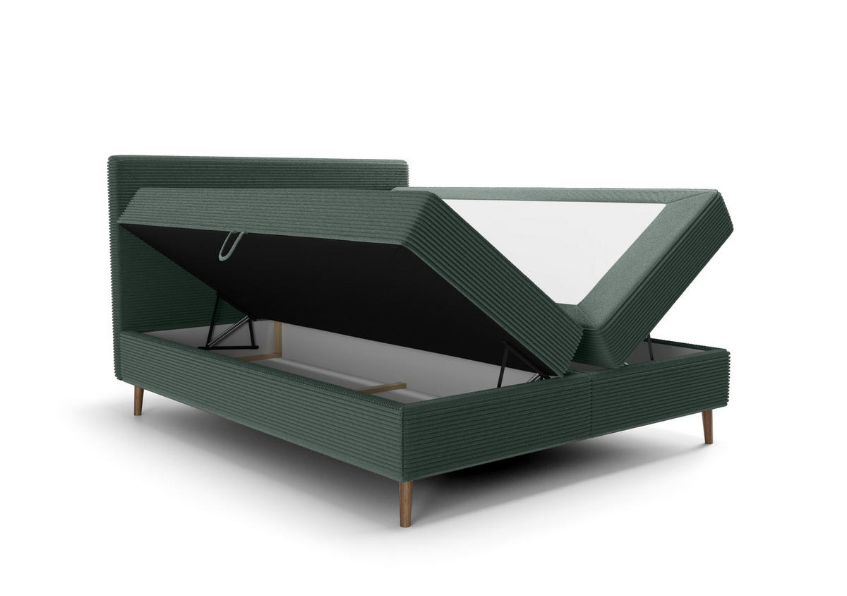 BOXBETT NARA mit Matratze H3, Bonell und Topper 180x200 POSO 014 - Dunkelgrün, Textil (180/200cm) - Bedante