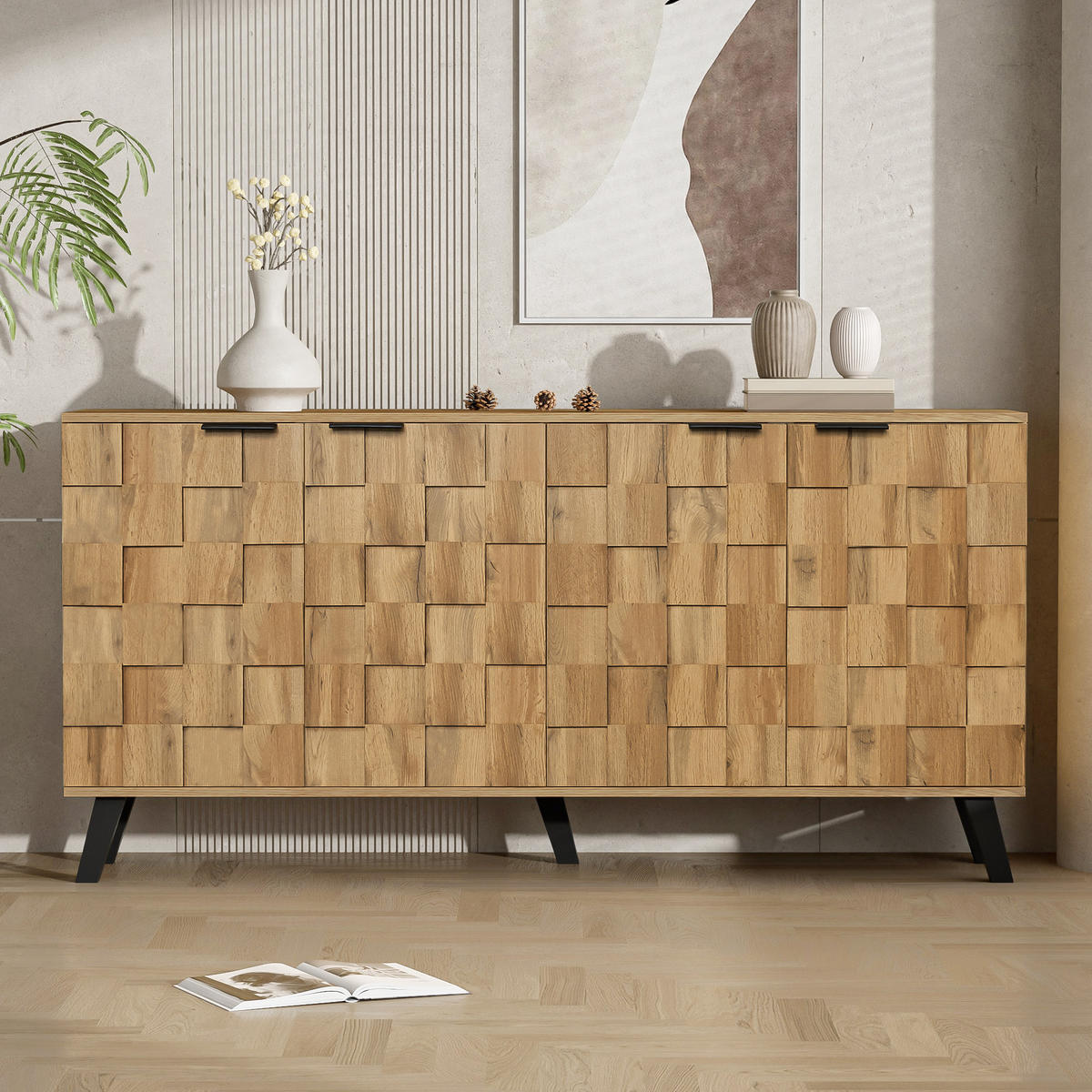 SIDEBOARD in Eiche Optik Stil mit 3 Türen, 160.5/35.5/78cm - Braun, Holzwerkstoff (35.5/78/160.5cm) - Urban Meuble
