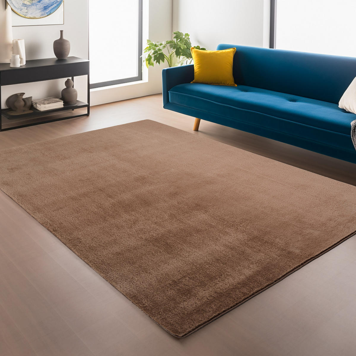 TEPPICH Kurzflor Unifarben Polyester Antirutsch Wohnzimmer Mokka Läufer 60x100 - Mokka, Textil (60/100cm) - KADIMA DESIGN