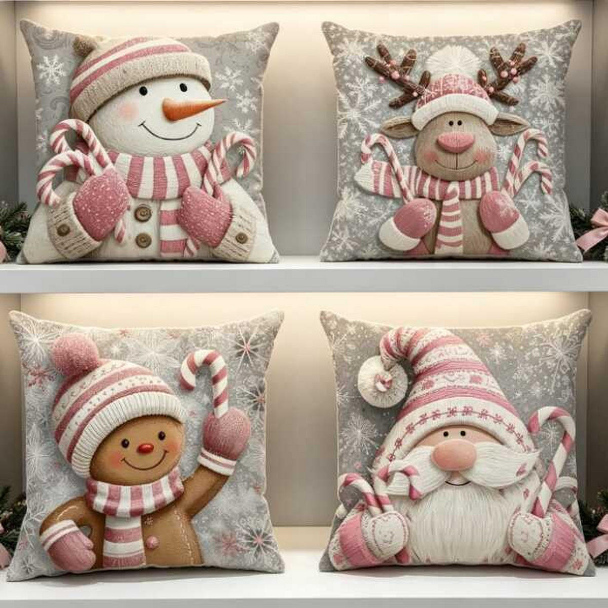 KISSENBEZUG – Weihnachtskissenbezug (Kissenfüllung nicht enthalten) – 45 x 45 cm – Pink(vier Stück) - Pink, Textil (45/45cm)