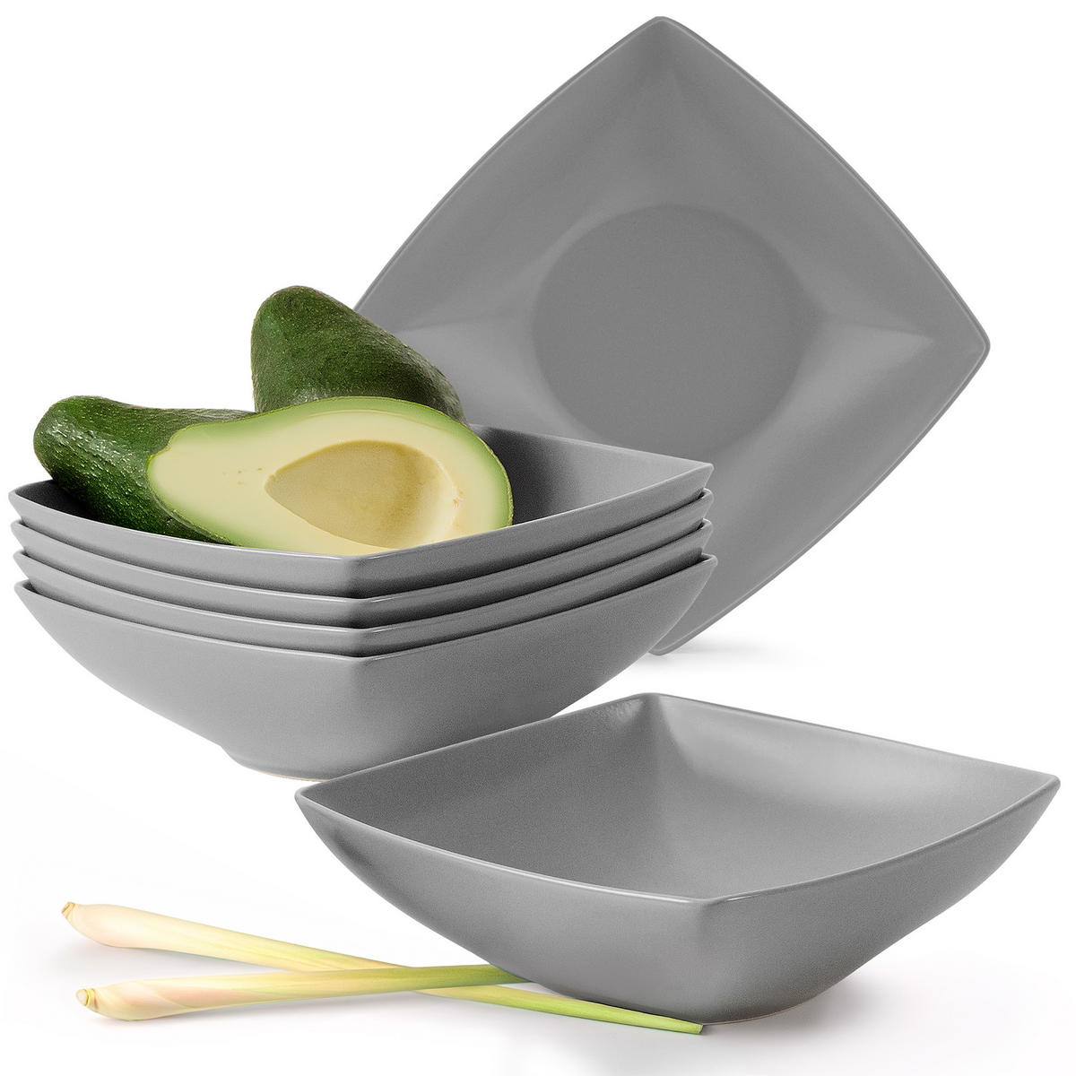 TELLERSET EPIRI Suppenteller 6 Personen 6-tlg - Grau, Keramik (17cm) - KONSIMO®