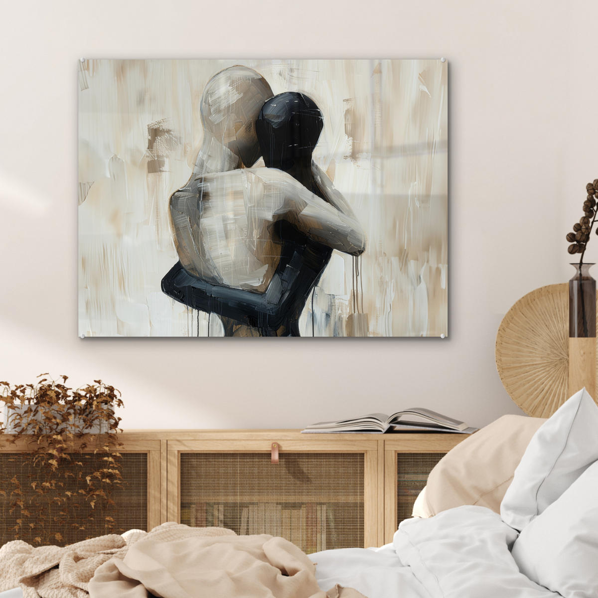 ACRYLGLASBILD Abstrakt - Liebe - Schwarz und weiß - Modern 80x60 cm - Schwarz, Glas (80/60cm) - MuchoWow