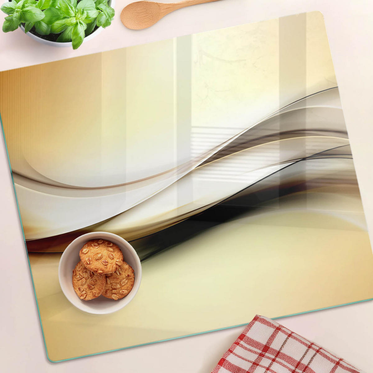 GLASPLATTE 60x52 cm Abstrakt - Goldfarben, Glas (60/0.4/52cm) - TULUP