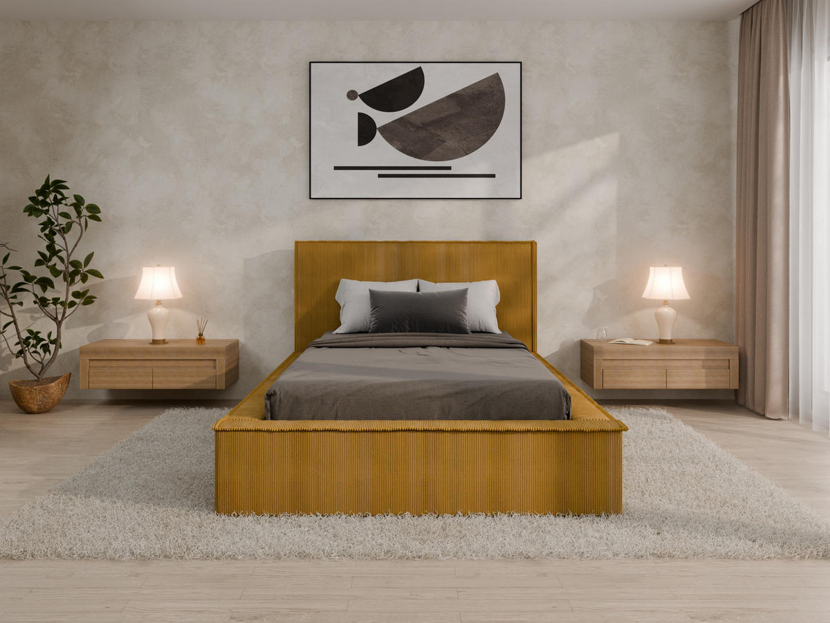 POLSTERBETT SANA 120x200cm Elegantes Polsterbett für modernen Wohnstil , ohne matratze, Currygelb - Currygelb, Holz (120/200cm) - Panda Möbel