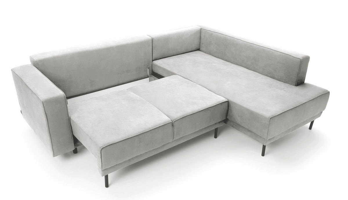 ECKSOFA Rodario Hellgrau Velours - Hellgrau/Schwarz, Textil/Metall (247/187cm) - Selsey