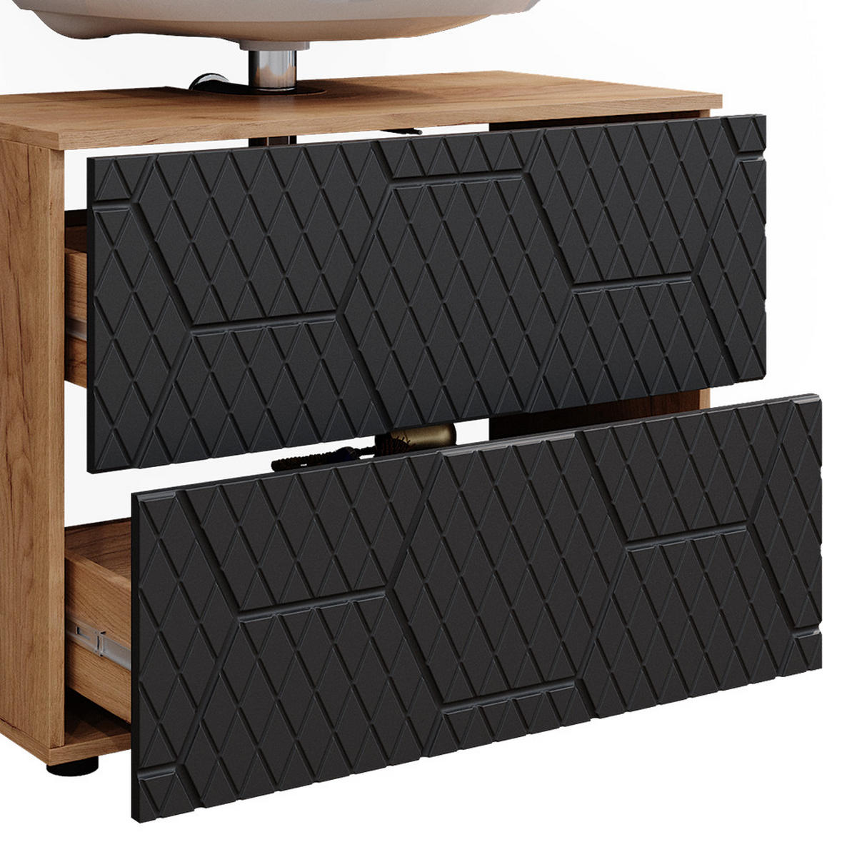 BADMÖBEL-SET Irma Anthrazit gestreift 4 Teile - Honigeiche/Anthrazit, Holzwerkstoff (80/58/41cm) - Vicco
