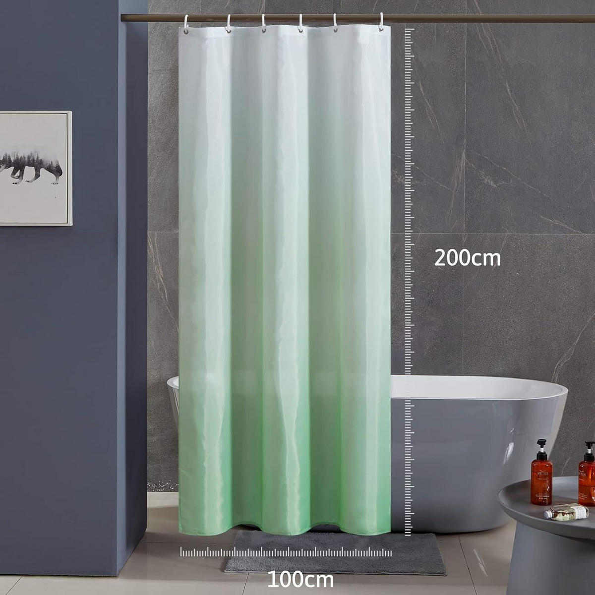 DUSCHVORHANG 100 x 200 cm Stoff Weiß-Grün - Multicolor, Textil (100/200cm)