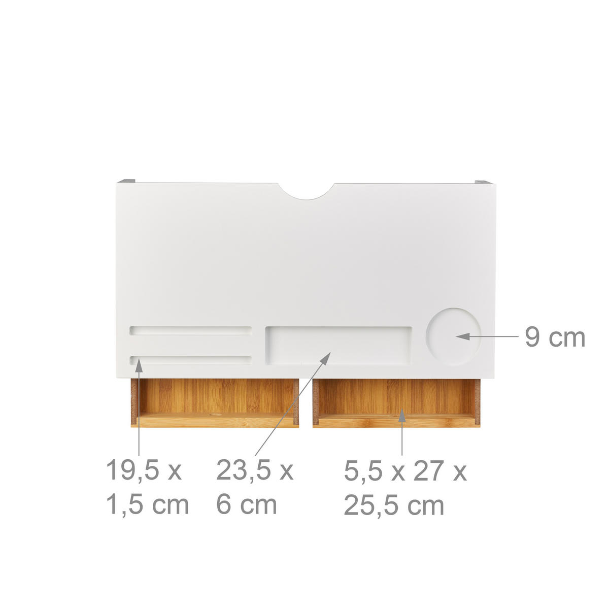 MONITORSTÄNDER Weiß Natur Bambus 2 Schubladen - Weiß, Holz (30/60/14cm) - Relaxdays