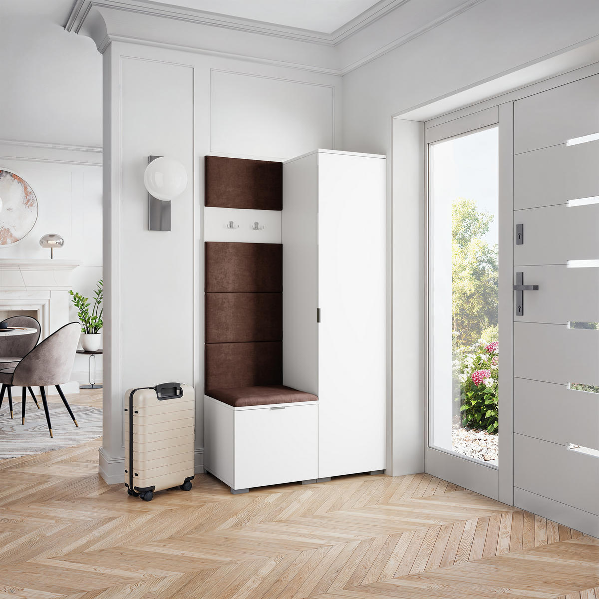 GARDEROBENSCHRANK LORI 95/181/51 cm Modern Garderobe-Set Weiß - Weiß/Braun, Holzwerkstoff (95/181/51cm) - MASSENO