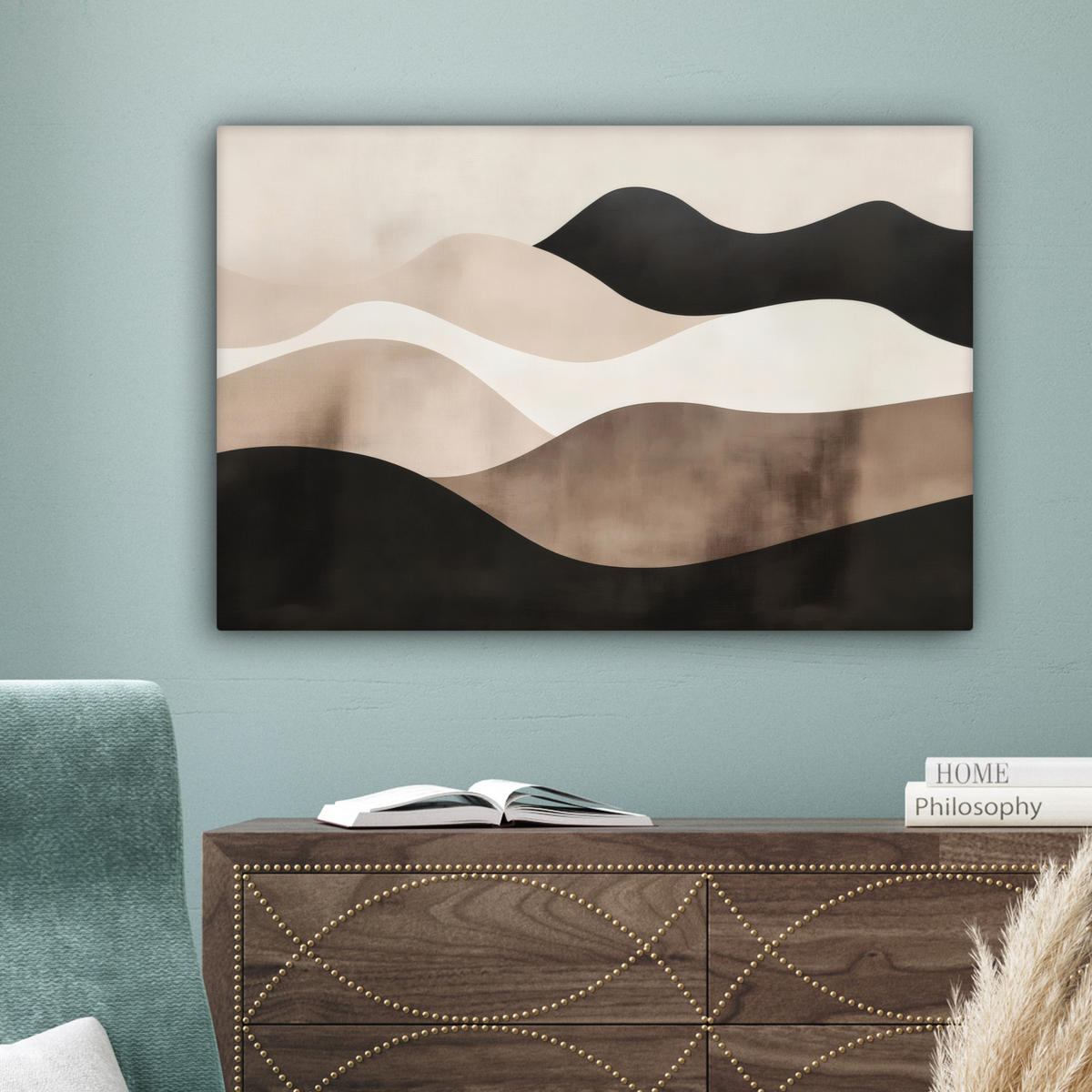 LEINWANDBILD Abstrakt - Landschaft - Wellen - Cremefarben Gemälde 60x40 cm - Cappuccino, Textil (60/40cm) - MuchoWow