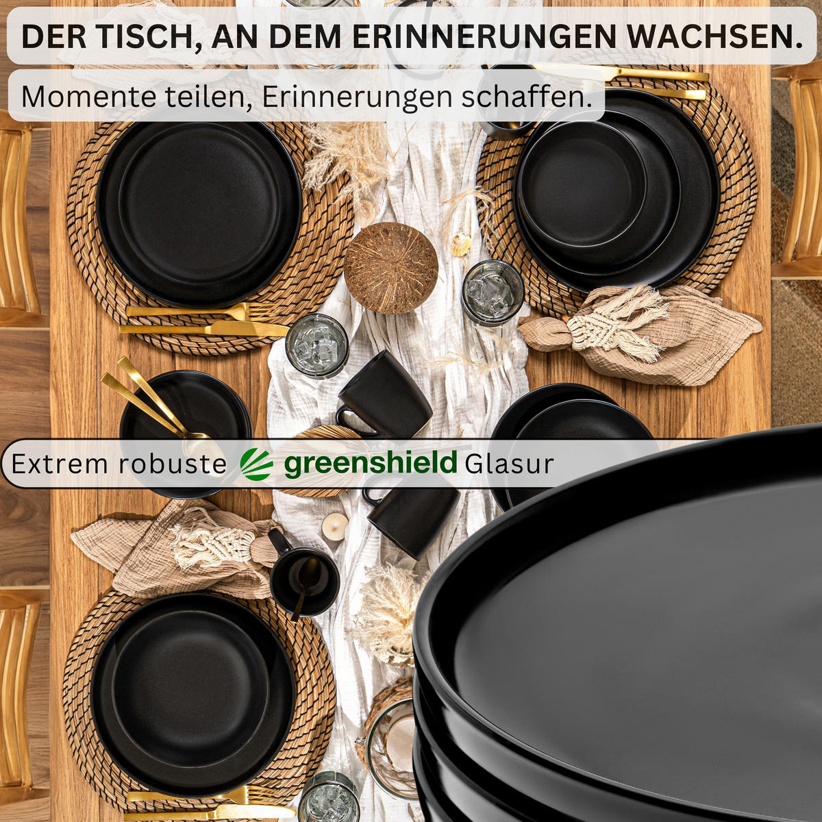 SPEISETELLER SET MADEIRA- 6 teilig aus Steingut - Schwarz, Keramik (27cm) - Sänger