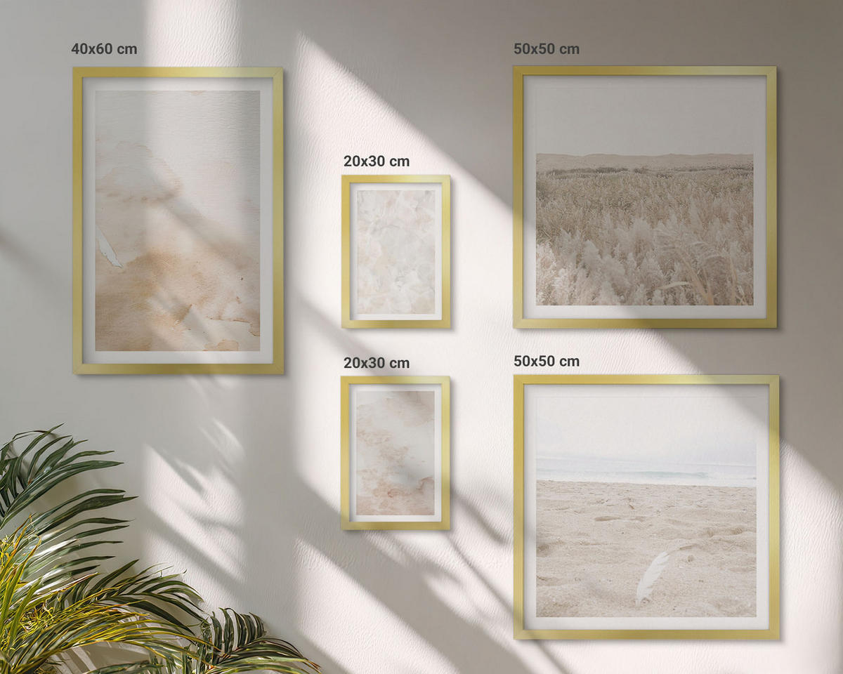 BILDER SET 5er Set - 50x50 cm & 20x30 cm & 40x60 cm Goldrahmen - Modische Pastelltexturen - Goldfarben, Kunststoff (40/60cm) - TULUP