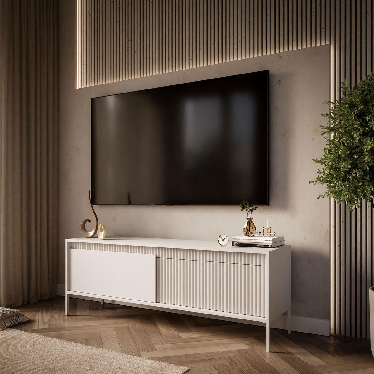 TV-ELEMENT YASUMI 153 cm beige - Beige, Holzwerkstoff (153.5/53.4/39.5cm) - Lookway