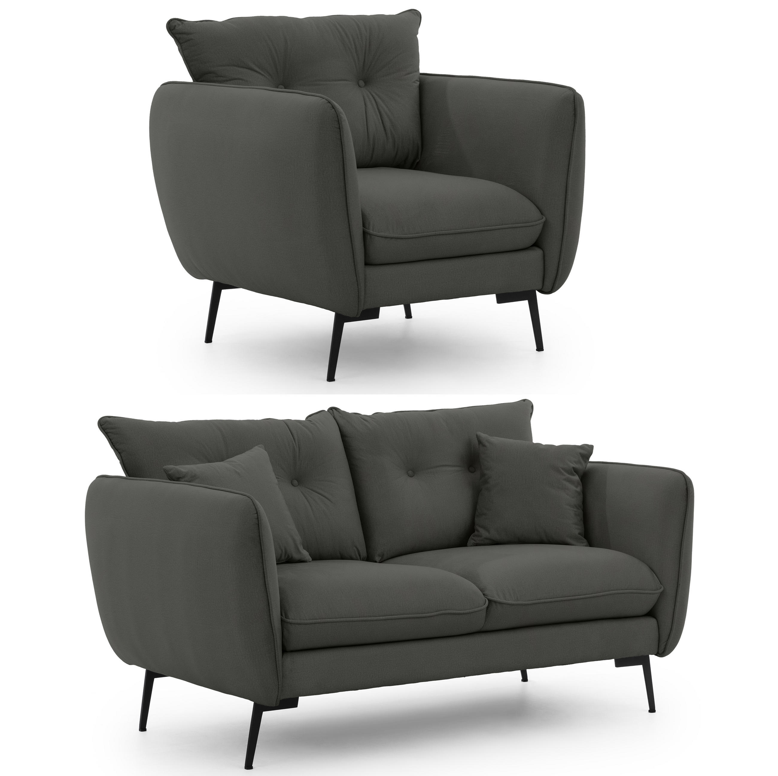 SITZGARNITUR 2+1 Nordloft Dunkelgrau Samt - Dunkelgrau/Schwarz, Holz/Textil (133/86/59cm) - S-Style Möbel