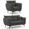 SITZGARNITUR 2+1 Nordloft Dunkelgrau Samt - Dunkelgrau/Schwarz, Holz/Textil (133/86/59cm) - S-Style Möbel