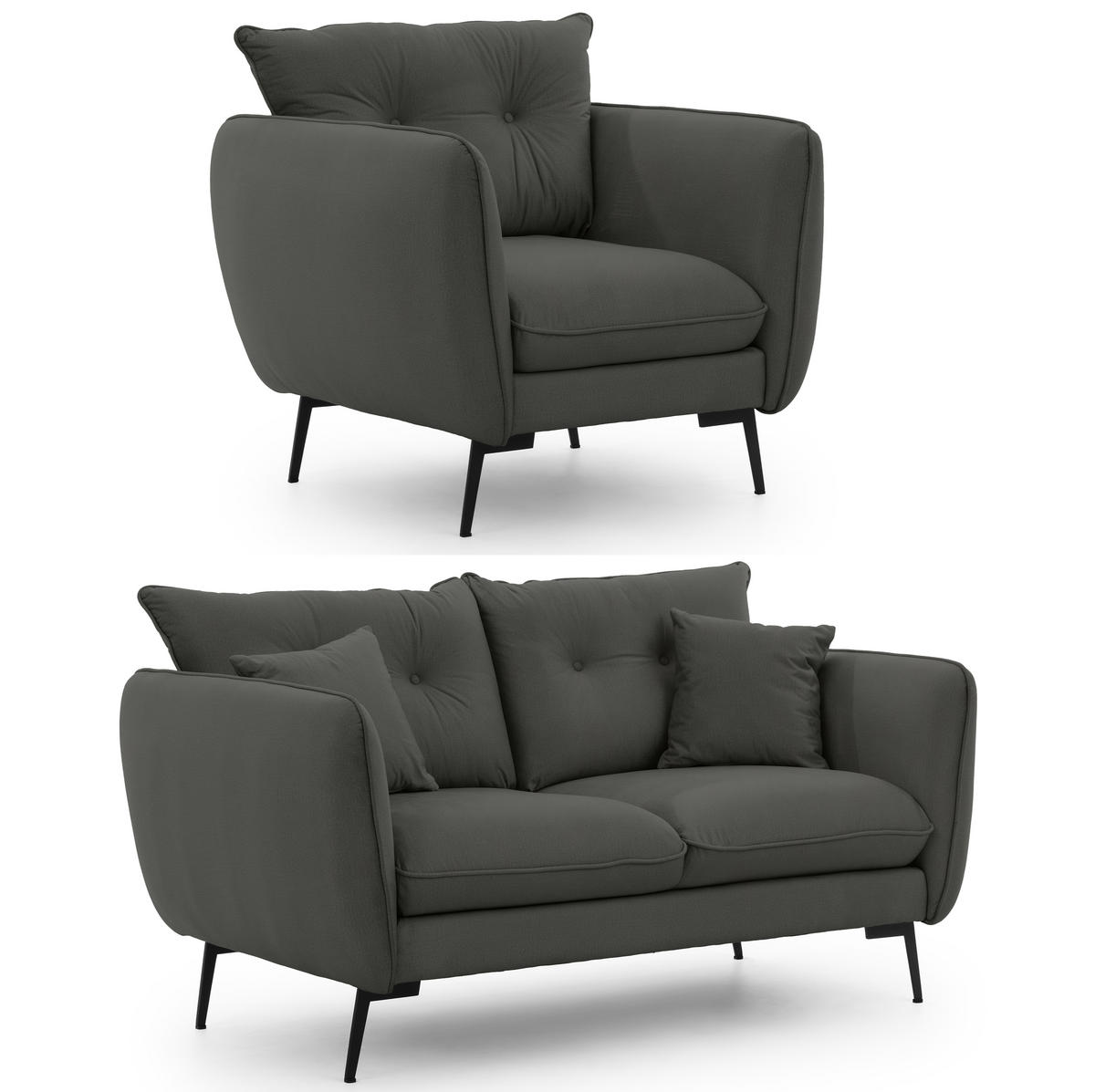 SITZGARNITUR 2+1 Nordloft Dunkelgrau Samt - Dunkelgrau/Schwarz, Holz/Textil (133/86/59cm) - S-Style Möbel