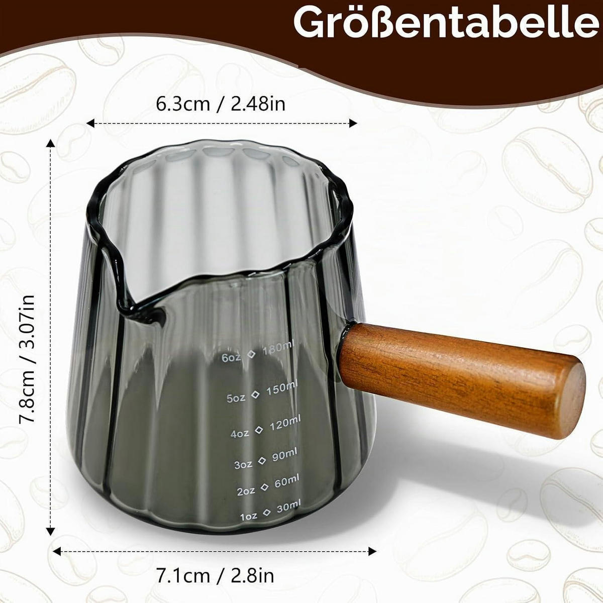 MESSBECHER Glas mit Holzgriff 180 ml - Grau, Glas (0.18L)