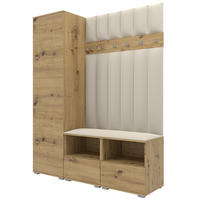 GEPOLSTERT Garderoben-Set Nela II LUX (Farbe Eiche Artisan + Stoff Trinity 01) - Silberfarben/Creme, Holz/Holzwerkstoff (150/187/40cm) - Ravio
