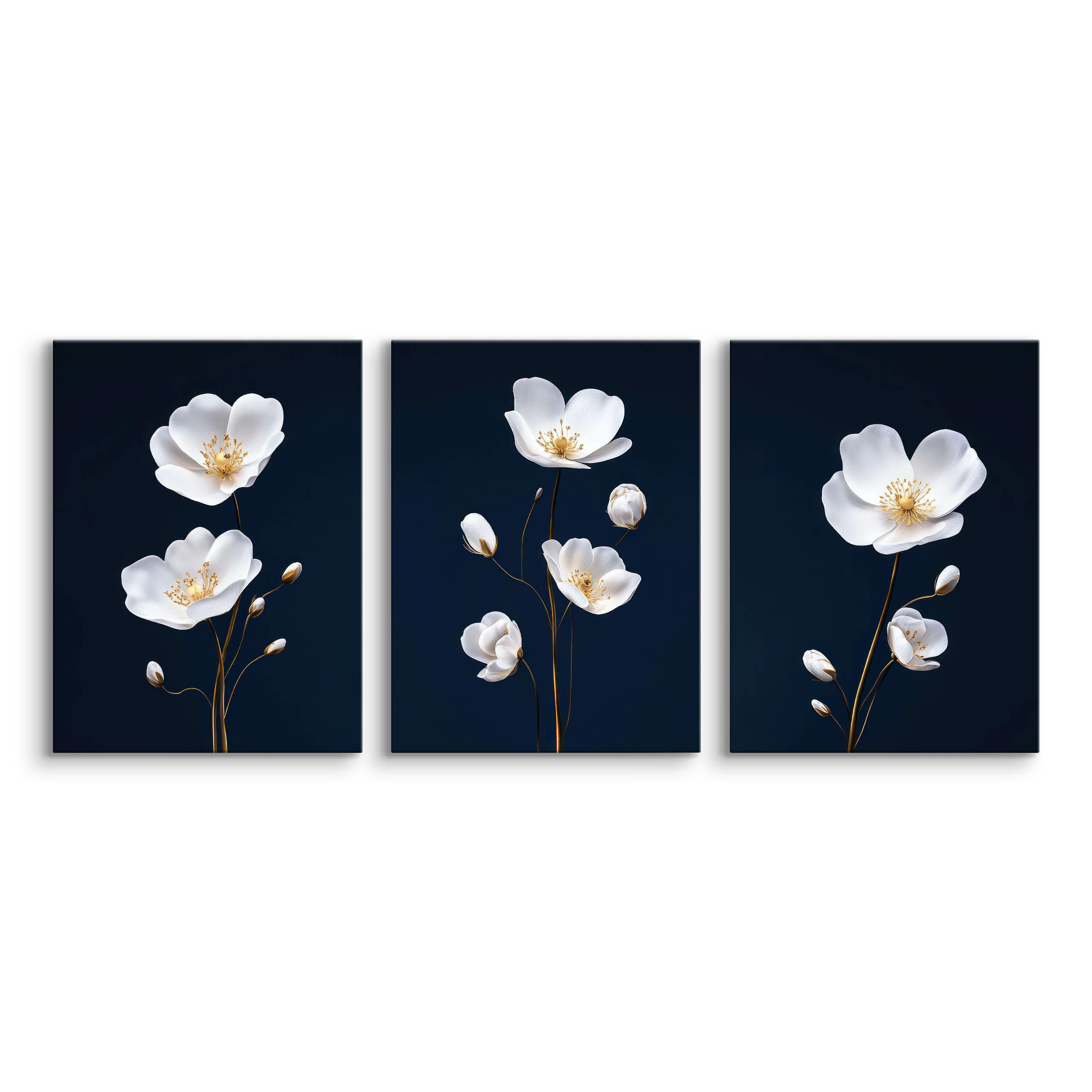 LEINWANDBILDER 3-es Set Feldblumen Natur - Blau/Beige, Textil (90/40cm) - Muralo