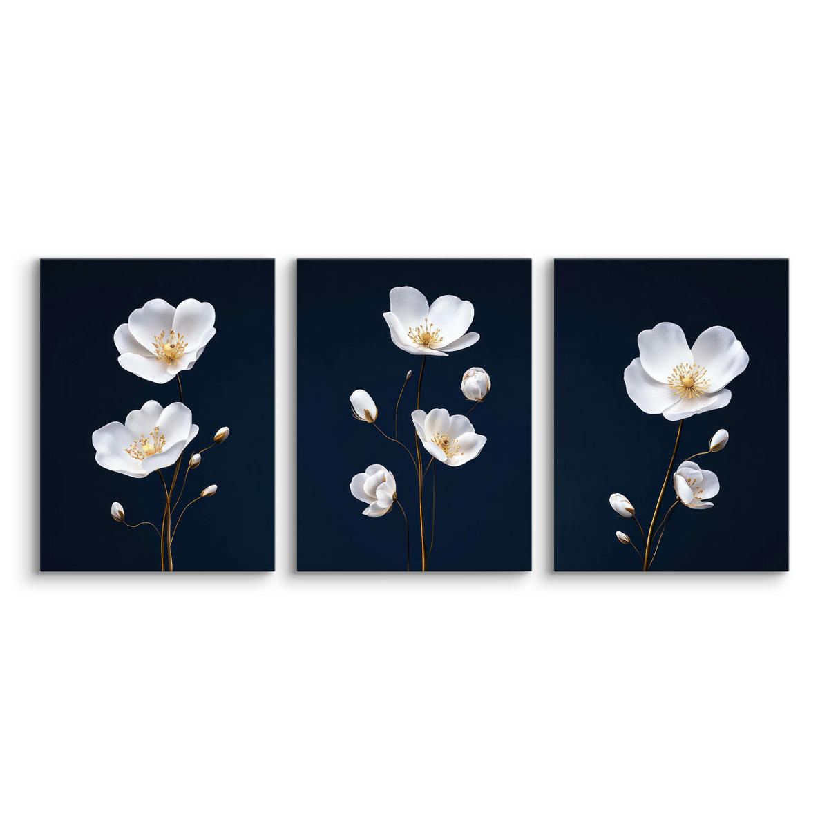 LEINWANDBILDER 3-es Set Feldblumen Natur - Blau/Beige, Textil (90/40cm) - Muralo