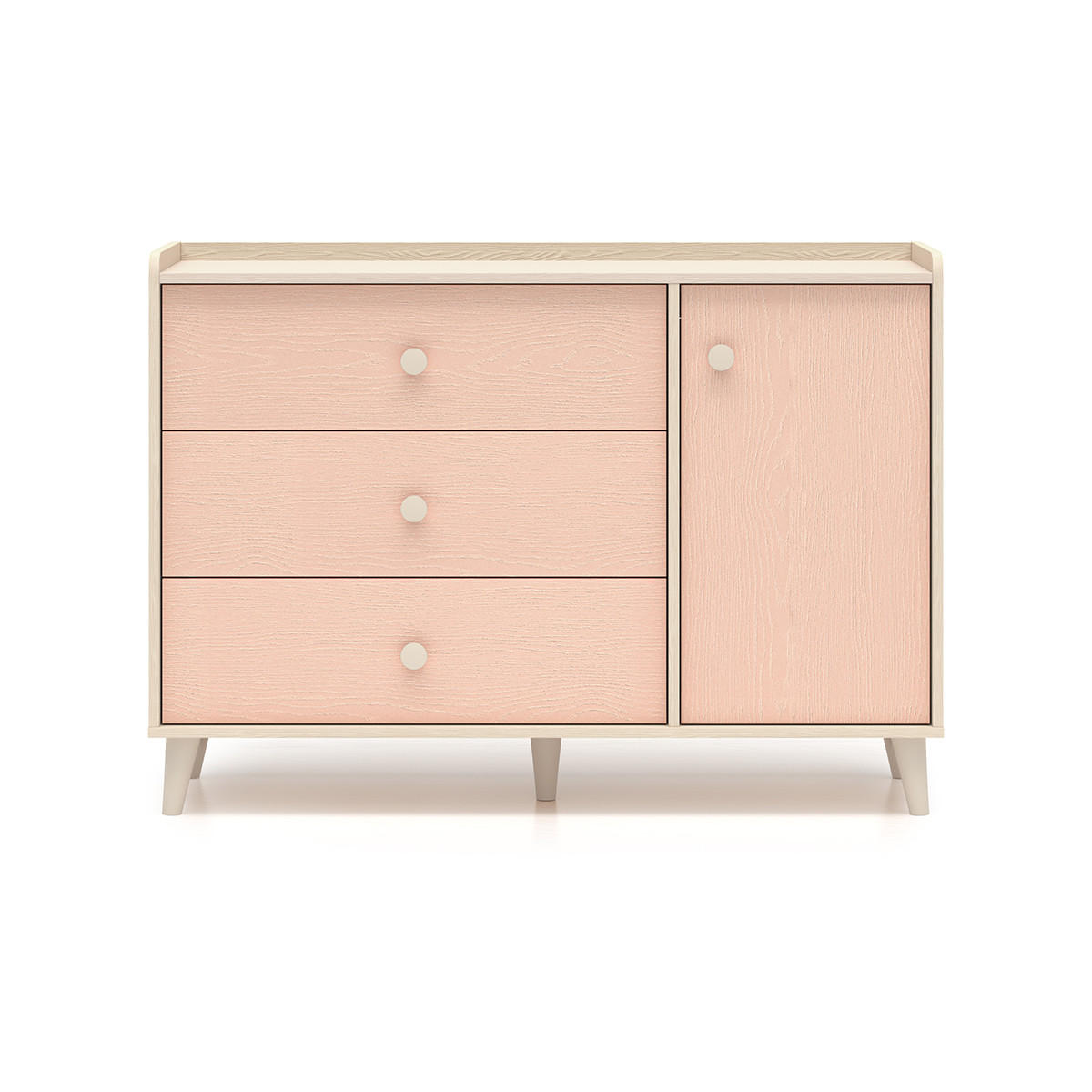 DĚTSKÁ KOMODA Alycia Béžová - Korálově růžová - Efekt dřeva - růžová, dřevo (120/85/40cm) - Petits-meubles