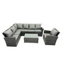 LOUNGEMÖBEL-SETS mit Couchtisch Sofa Polyrattan Dunkelgrau 7-Sitzer - Dunkelgrau/Grau, Glas/Kunststoff - Fimous