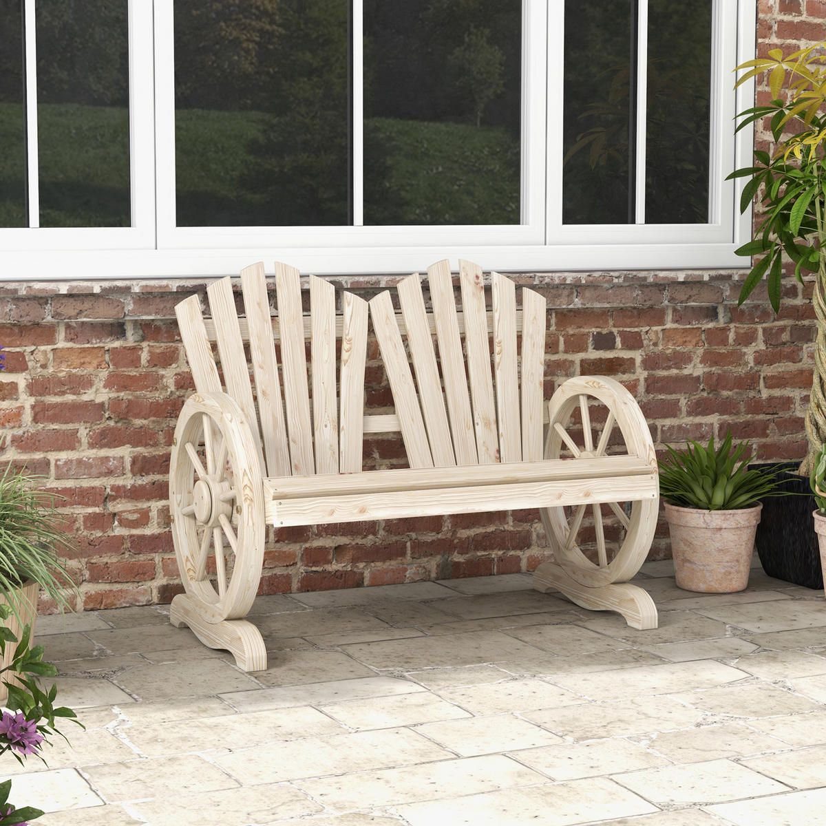 GARTENBANK mit Armlehne Sitzbank Gartenmöbel Massivholz Naturholz - Fichtefarben, Holz (66/95/108cm) - Outsunny