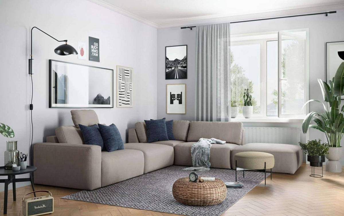ECKSOFA hochwertige und außergewöhnliche Handwerkskunst - Beige/Schwarz, Holz/Kunststoff (373/345cm) - Cotta