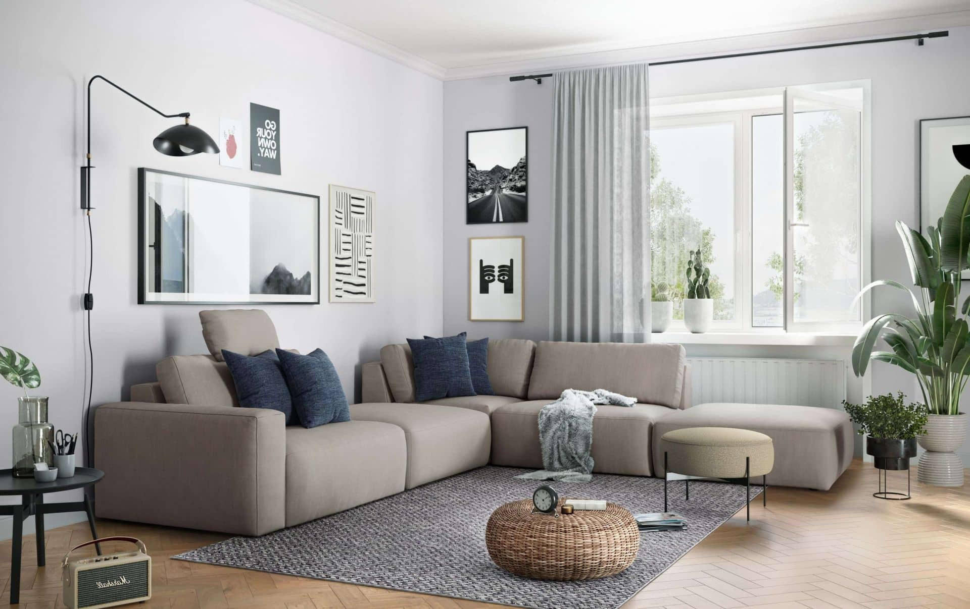 Thumbnail - Cotta Ecksofa, Beige, Kunststoff, Echtholz,Fichte, Uni, 5-Sitzer, Füllung: Taschenfederkern, Ottomane rechts,L-Form, 373...