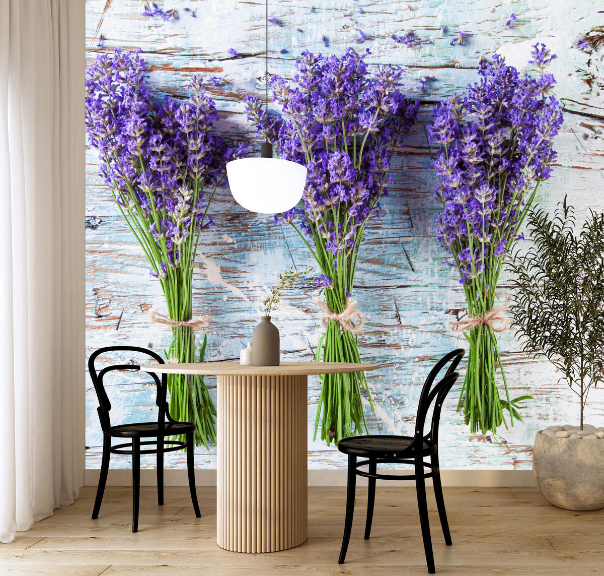 FOTOTAPETE für Küche Lavendelblüten Lila Holz Rustikal 250x175 - Violett/Weiß, Papier (250/175cm) - Muralo