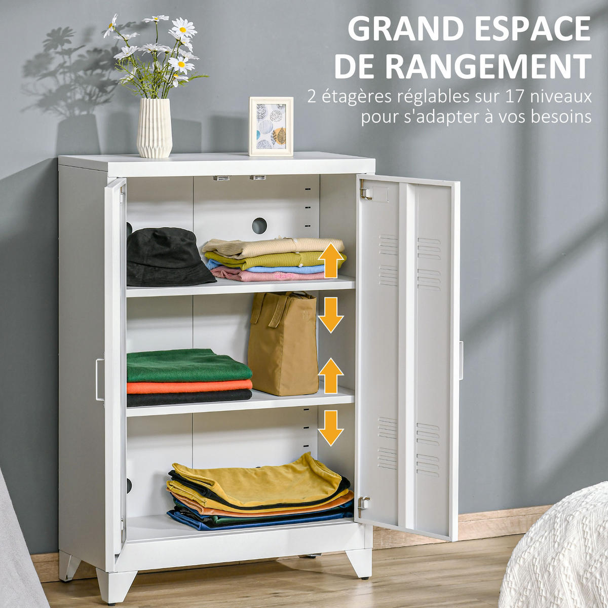 AKTENSCHRANK DE-14482 2 Türen mit verstellbaren Böden Weiß - Weiß, Metall (33/110/75cm) - ComfortXL