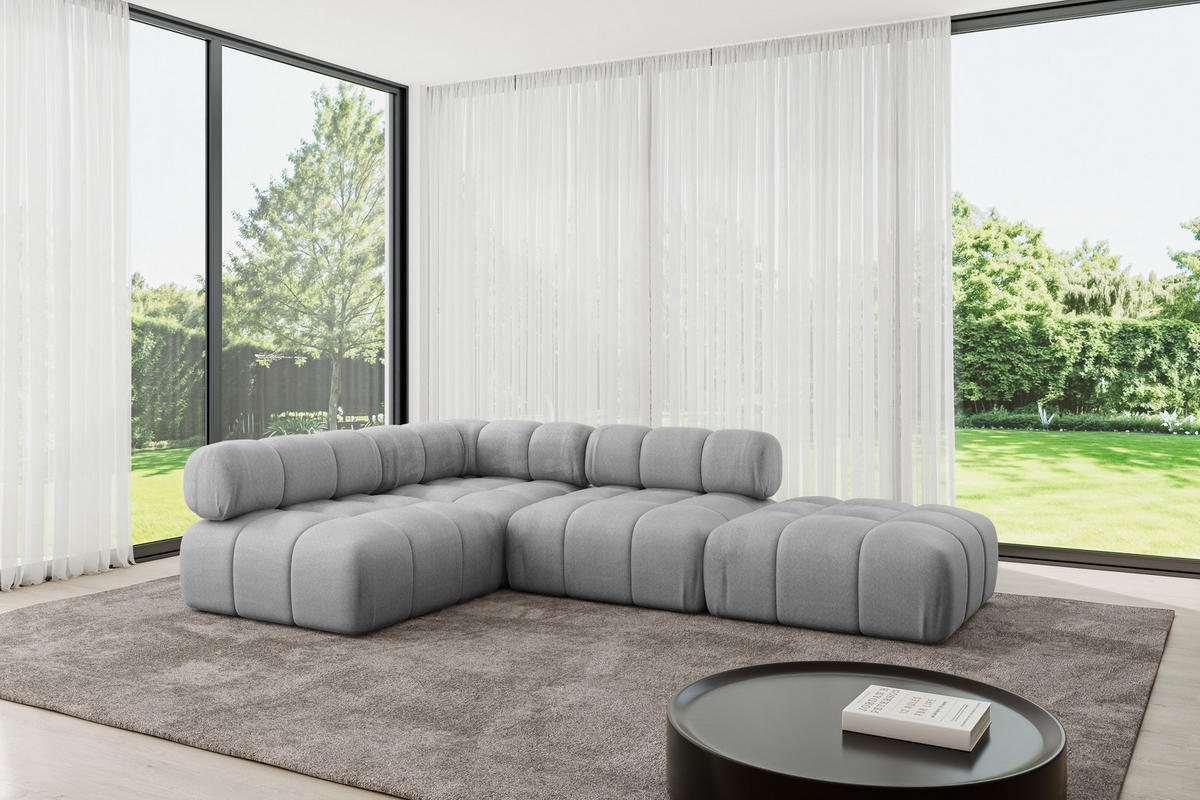 ECKSOFA modulares Sofa Favio-L1 - 285x190x70 cm Hellgrau Velours - Hellgrau, Holzwerkstoff/Textil (285/190cm) - ALTDECOR