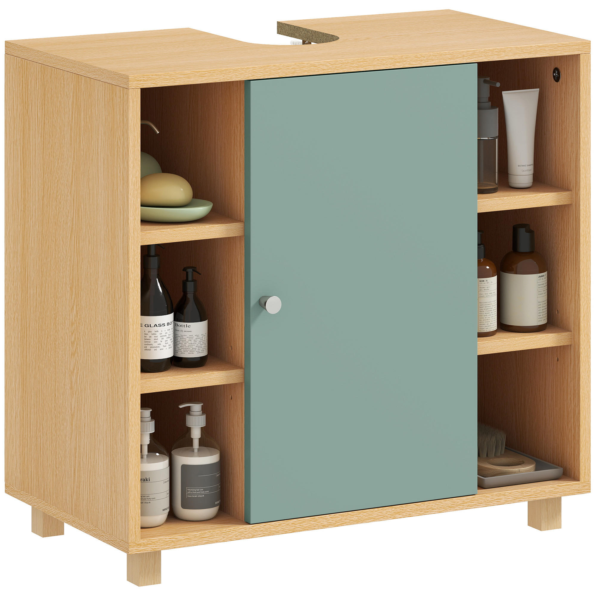 WASCHBECKENUNTERSCHRANK DE-15925 mit 6 offenen Regalen Grün - Grün, Holzwerkstoff (60/57/33cm) - ComfortXL