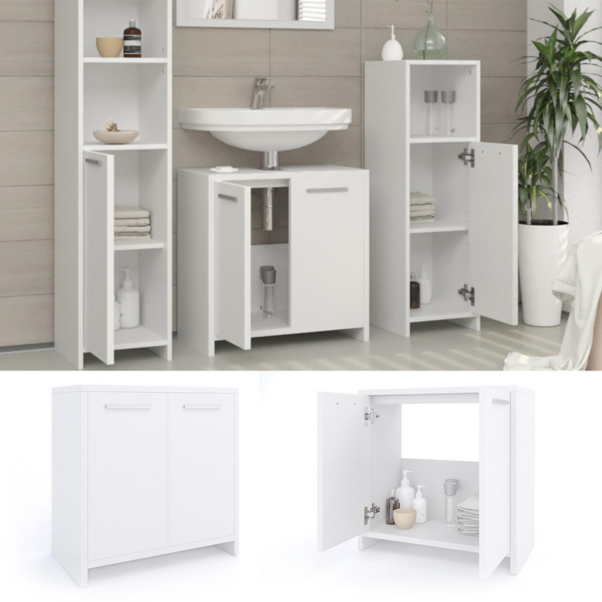 WASCHBECKENUNTERSCHRANK Kiko Weiß 58 x 60 cm - Weiß, Holzwerkstoff (58/60/33cm) - Vicco