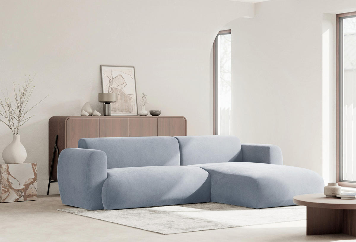 ECKSOFA Emia Hellblau rechts - Schwarz/Hellblau, Kunststoff/Textil (156/262cm) - Selsey