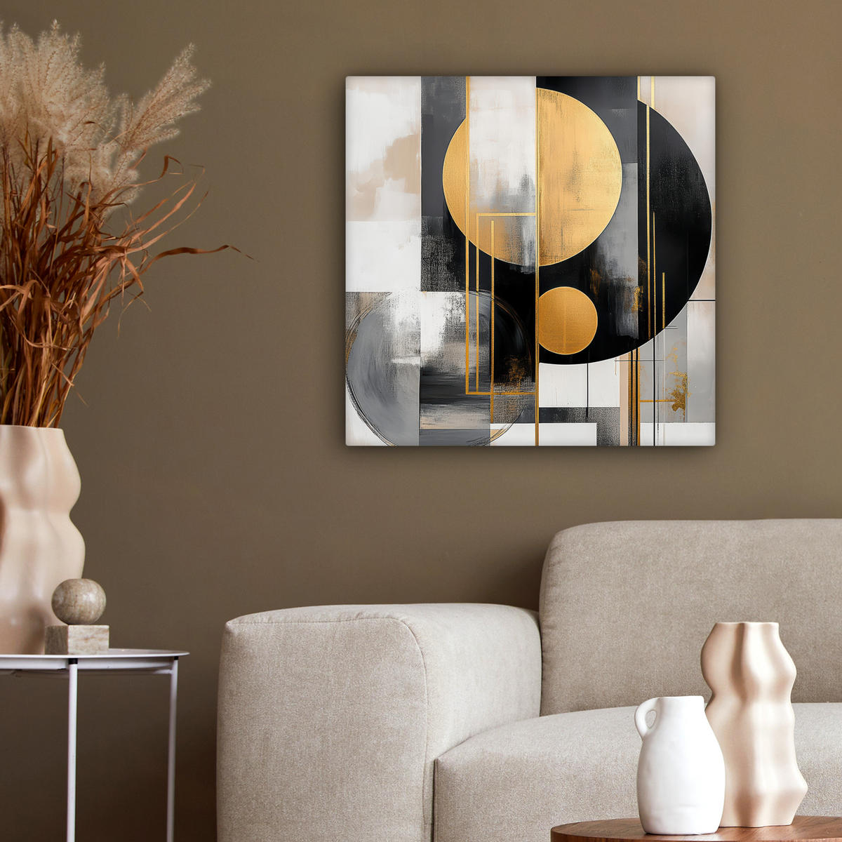 LEINWANDBILD Abstrakt - Gold - Silber - Formen - Ästhetisch - Modern 50x50 cm - Goldfarben, Textil (50/50cm) - MuchoWow