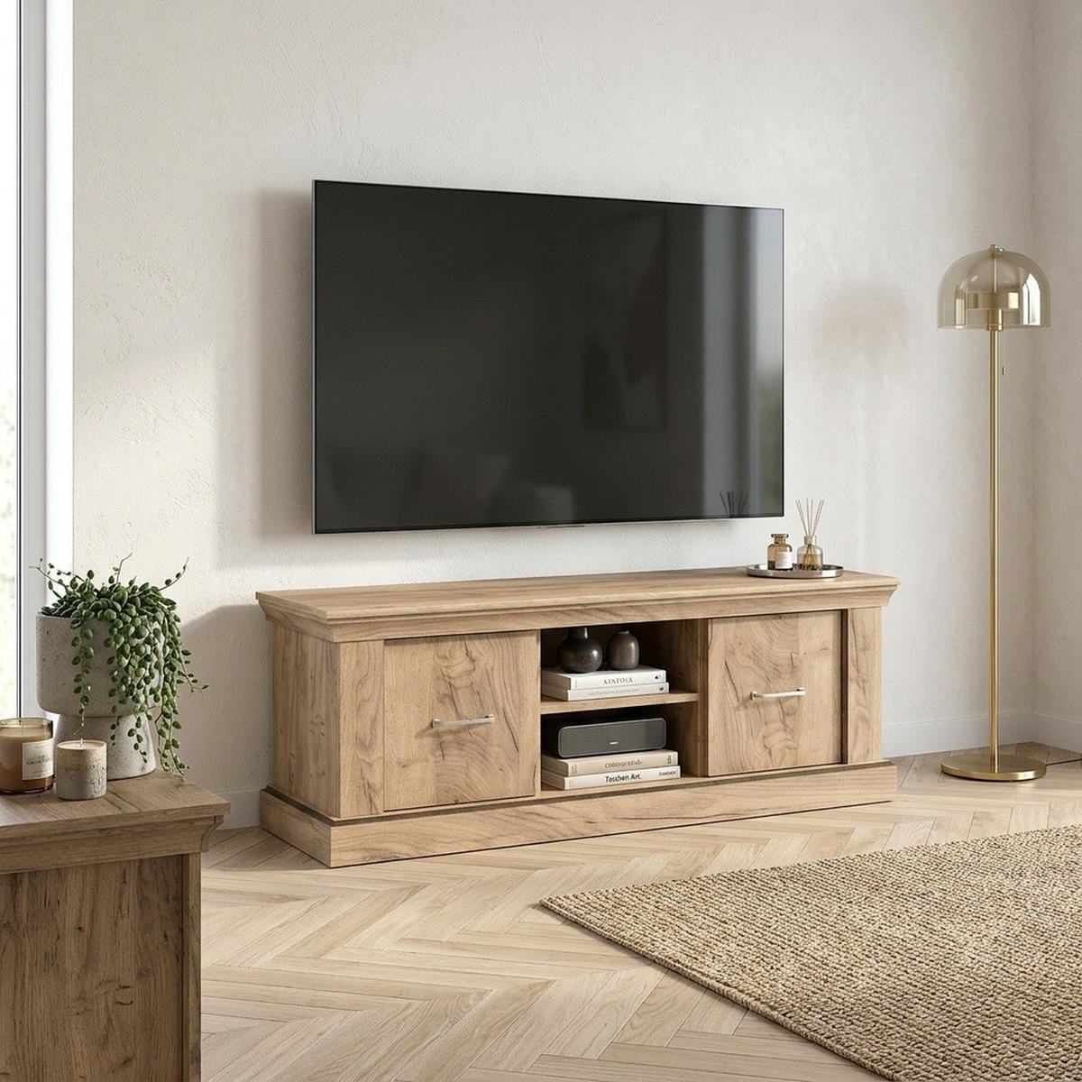 TV-LOWBOARD Antica New AN-4 142 x 50 x 42 cm Kraft Gold - Wildeiche, Holzwerkstoff/Metall (142/50/42cm) - Koseto