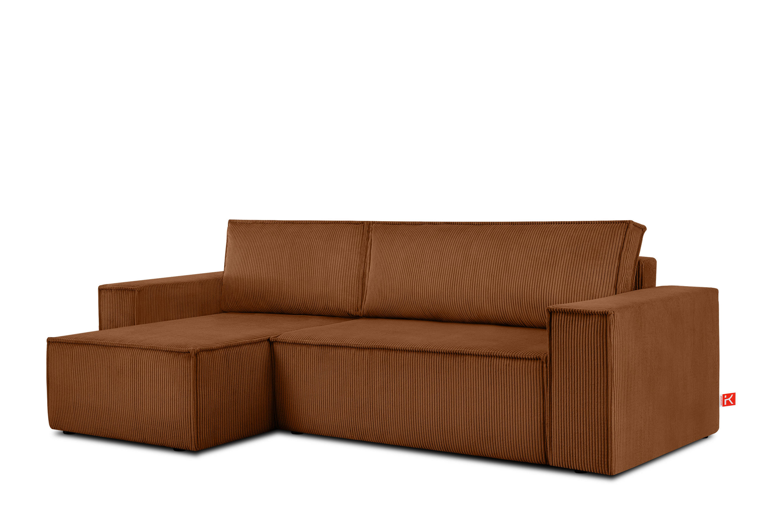 ECKSOFA-LINKS/RECHTS NAPI Schlaffunktion mit Cordbezug, rot - Schwarz/Orange, Textil (262/148cm) - KONSIMO®