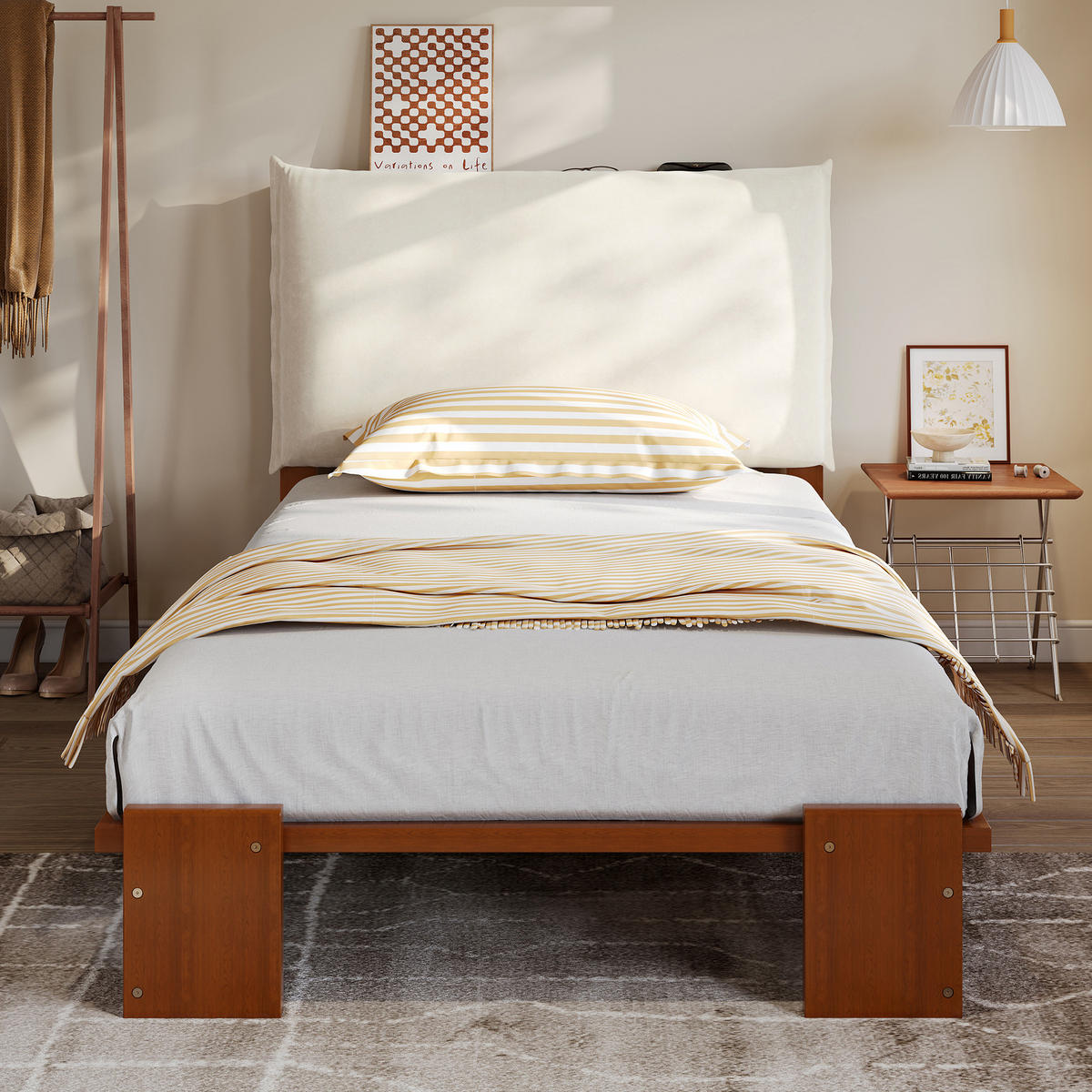 POLSTERBETT 90/200 cm in Dunkelbraun Stoff - Braun, Holzwerkstoff/Textil (90/200cm) - WISHDOR
