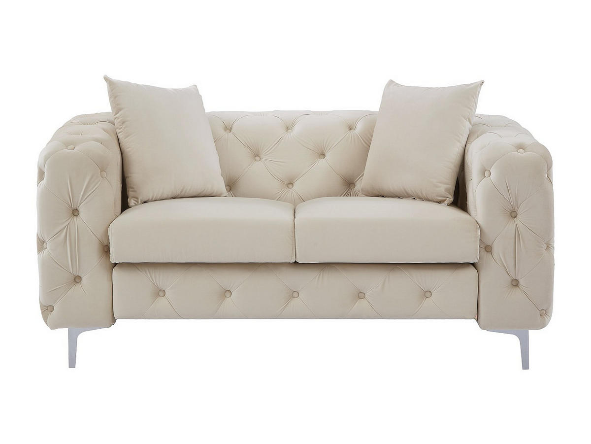 CHESTERFIELD-SOFA 2-Sitzer - Samt - Beige - EDWINA - Beige, Textil (162/76/91cm) - Vente-Unique