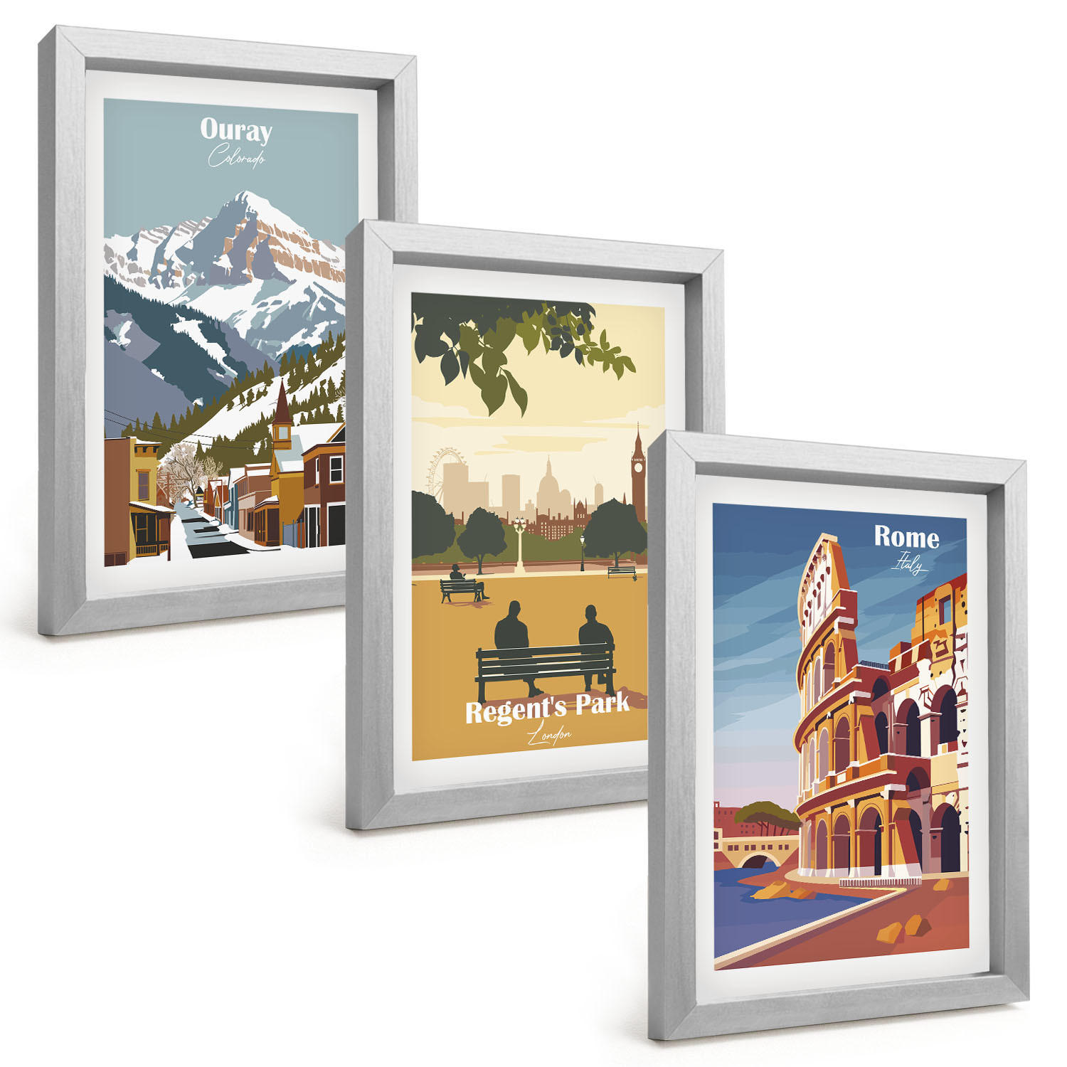 BILDER SET 3er Set - 20x30 cm Silberner Rahmen - Ouray Mountains London Coliseum - Silberfarben, Kunststoff (20/30cm) - TULUP