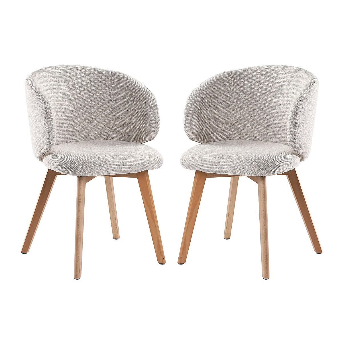 STÜHLE 2er?Set aus stoff und massive Holzfüße 60/55/79 cm - Beige, Textil (55/79/60cm) - Calicosy